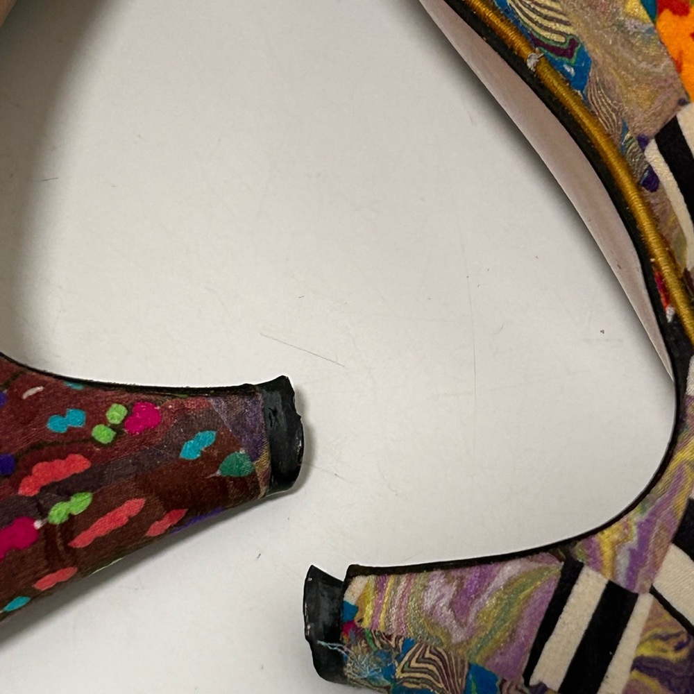 Sesto Meucci Artsy Silk Heels Brown Green Multi Size 8 N Narrow - Picture 11 of 13